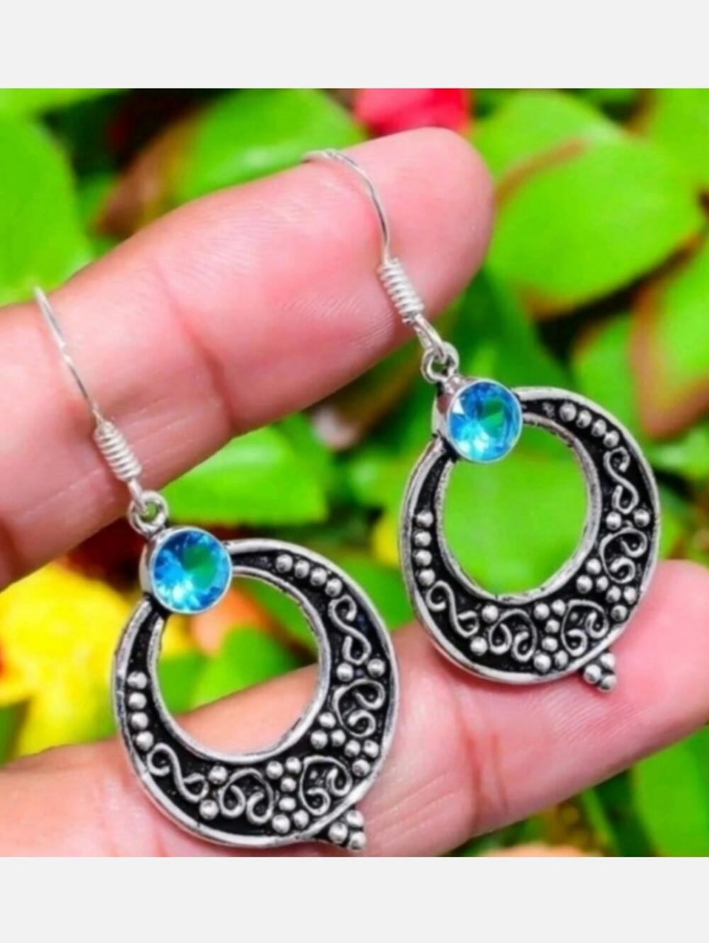 Swiss Blue Topaz Gemstone Jewelry 925 Sterling Silver Handmade Dangle Earrings